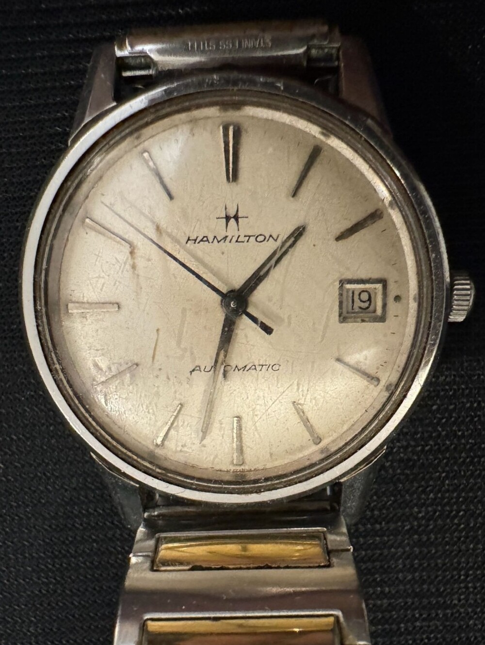 Vintage Hamilton Automatic Mens Watch Date Silver Dial Speidel Band - Picture 2 of 6